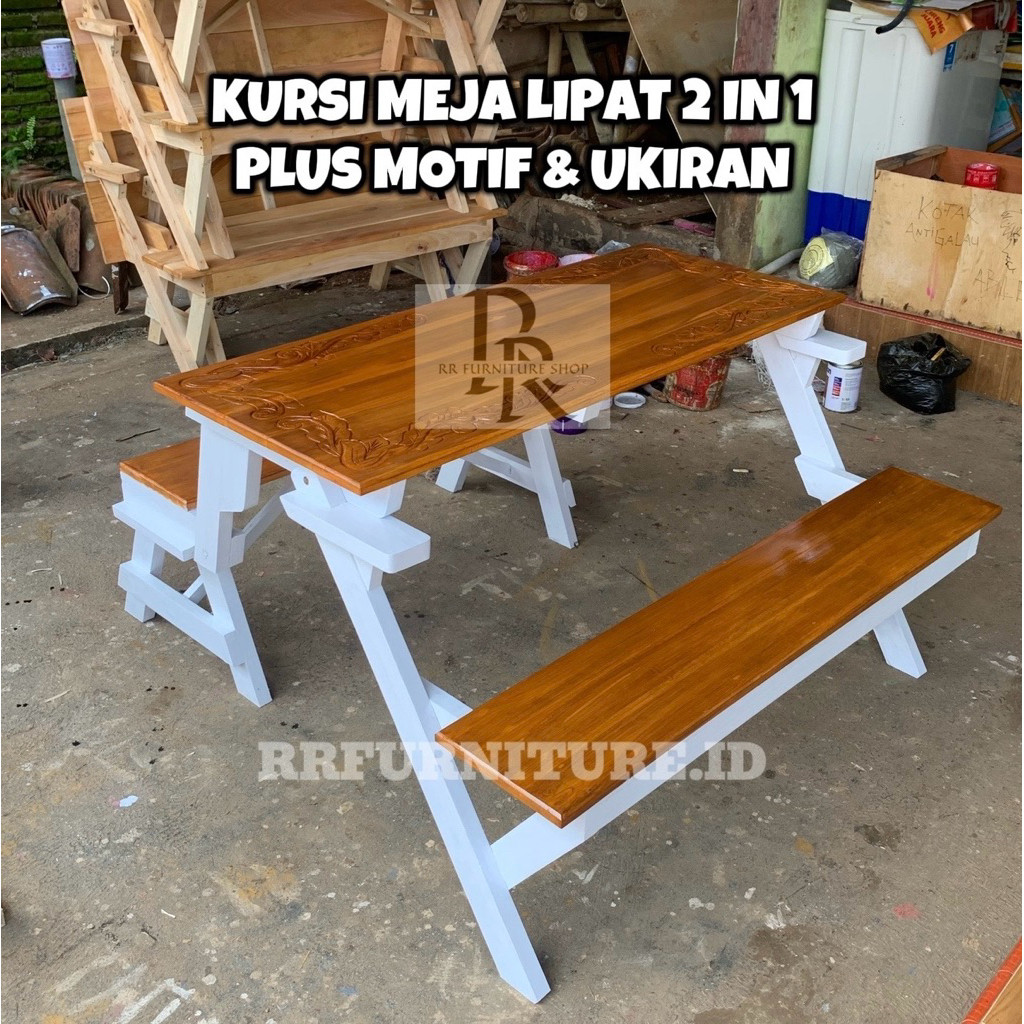 karrinustore - Kursi Meja Lipat Magic 2 In 1 Plus Motif Ukiran di Meja / Kursi Aesthetic / Kursi Mag