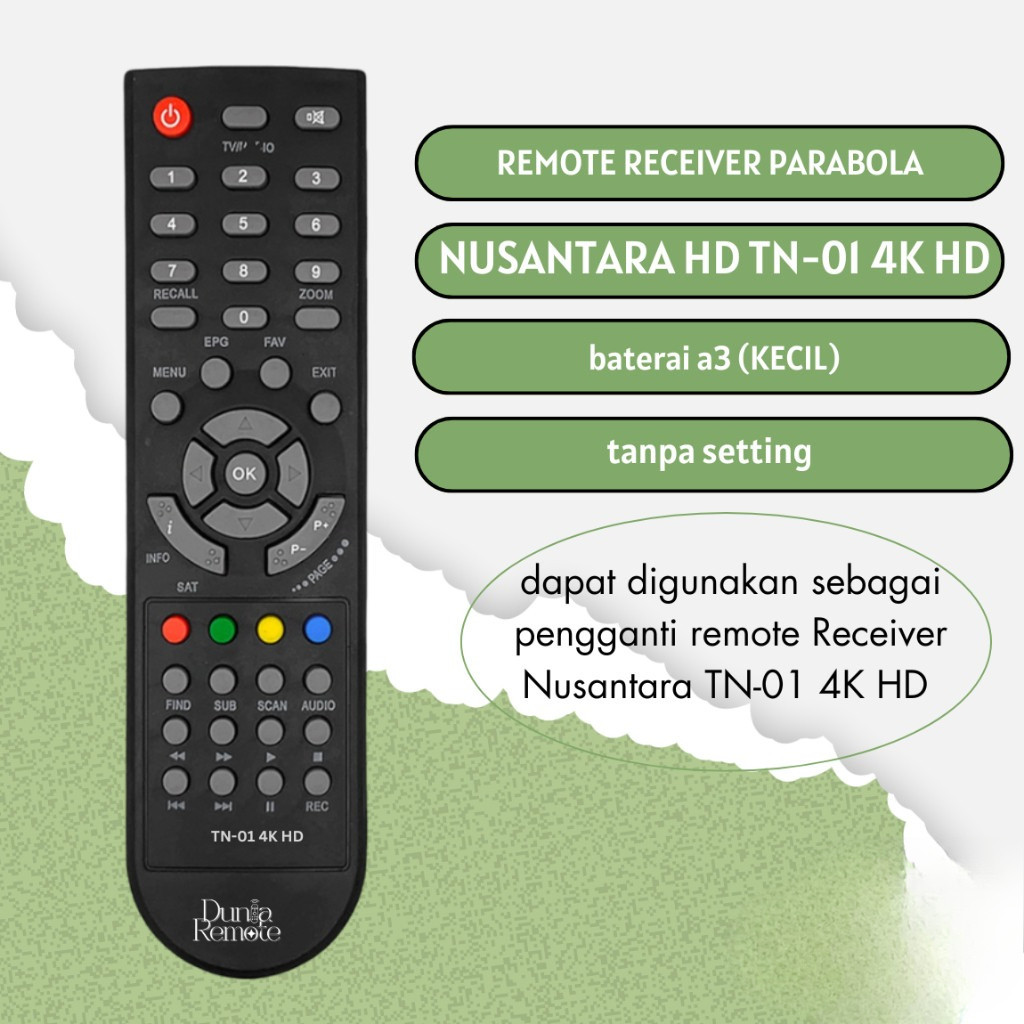 "Remote Receiver Parabola Nusantara HD TN-01 4K - Remot TV Digital Universal Tanpa Setting Baterai A