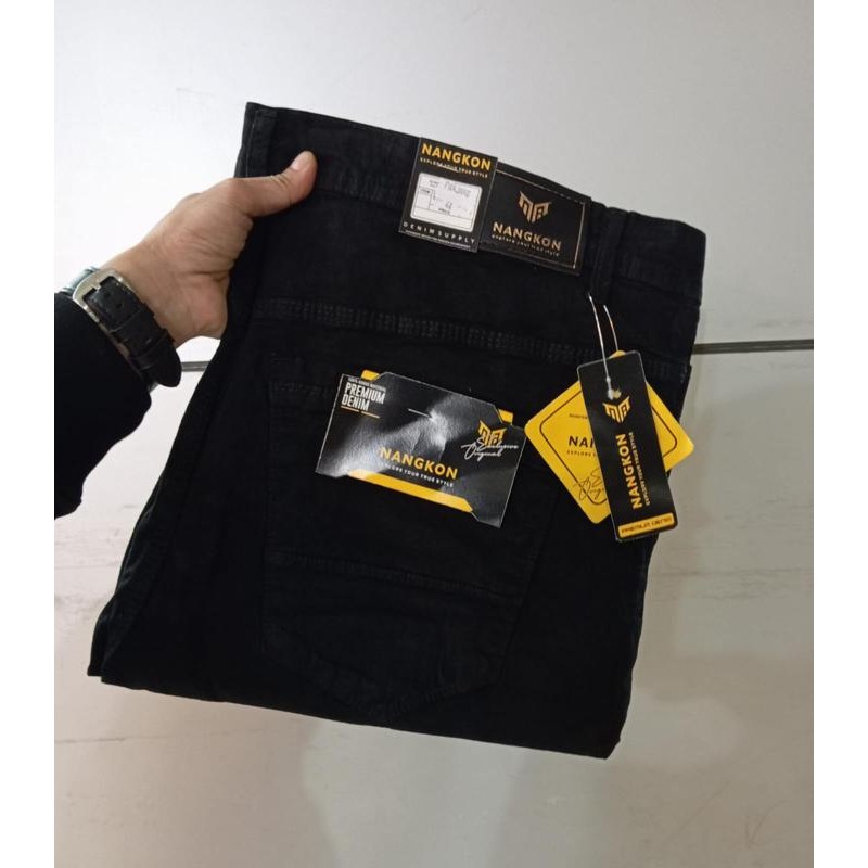 BAGINBRO Celana panjang jeans pensil pria ukuran jumbo 33 - 44 - Hitam, 33