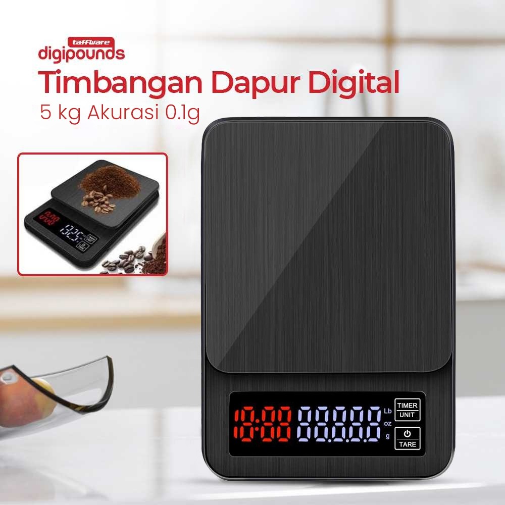 Timbangan Kopi Digital Timer Coffee Scale 5000g-0.1g - 7RHA3ZBK Black