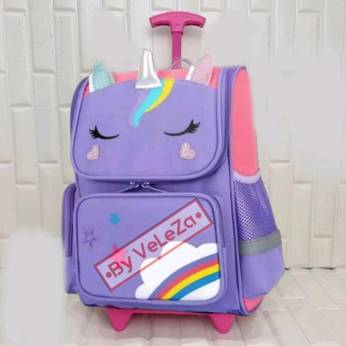 Tas Ransel Troli Anak Unicorn Canvas - ungu