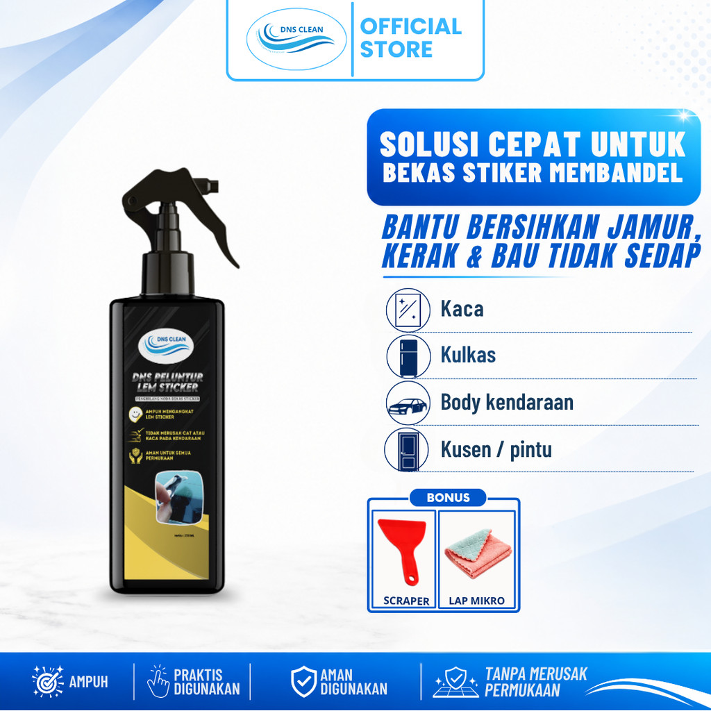 DNS Peluntur Lem Stiker Cairan Penghilang Perekat Bekas Lem & Stiker Membandel di Kaca Plastik Kayu