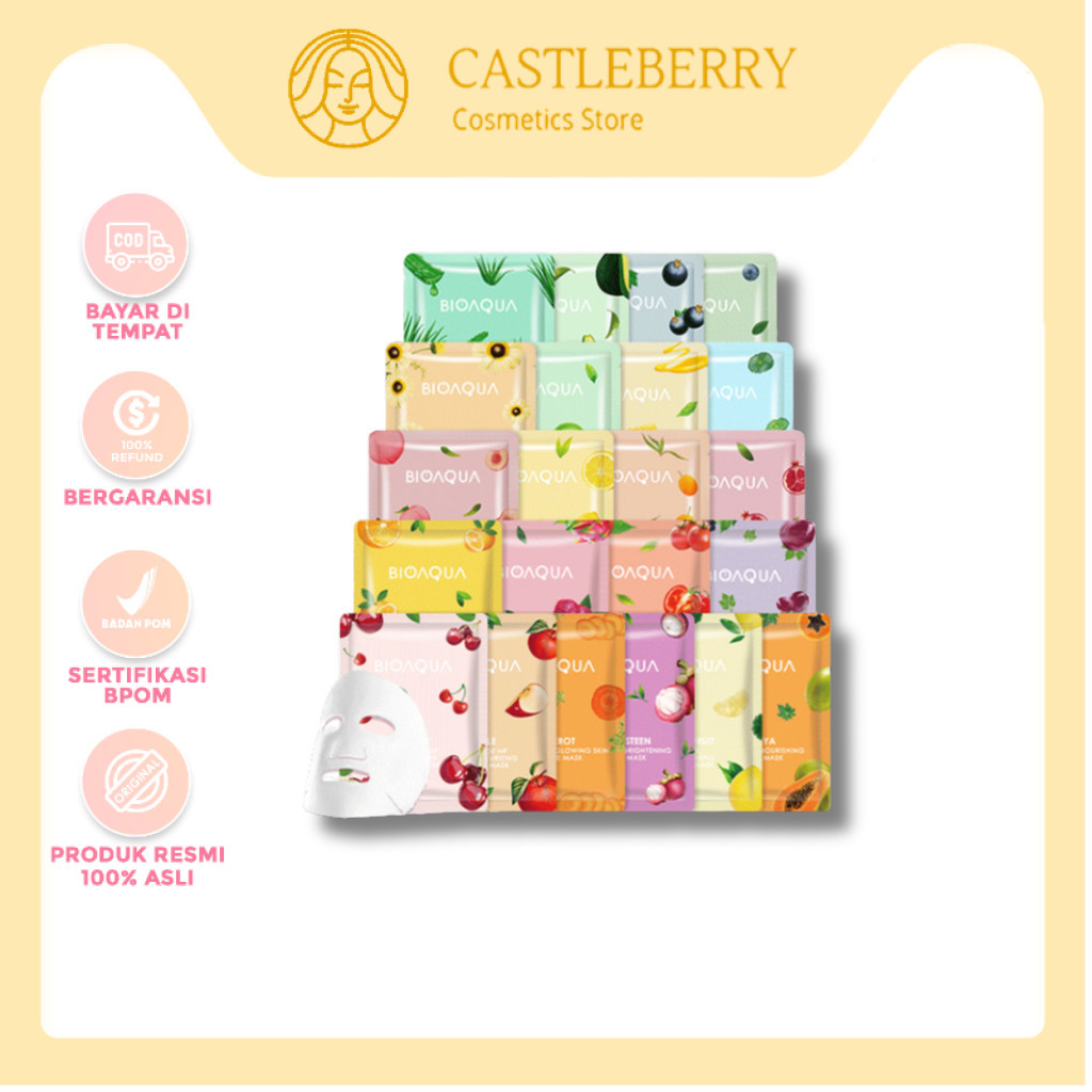CASTLE - GROSIR - BIOAQUA Sheet Mask 10pcs | Masker Wajah (25gr/pcs)