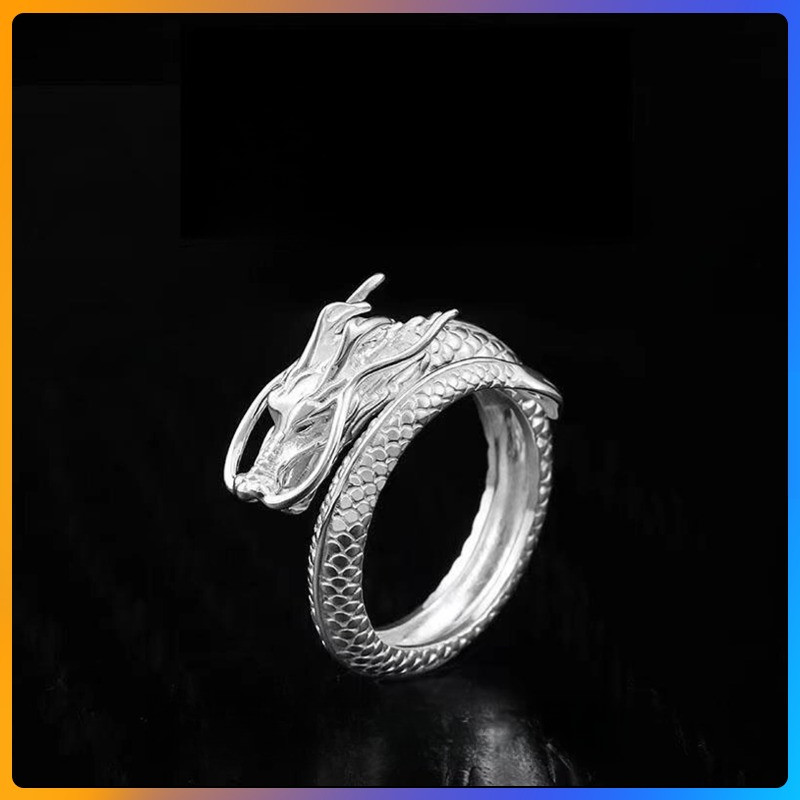 Cincin Naga Sterling Pembukaan Cincin Pria Perak