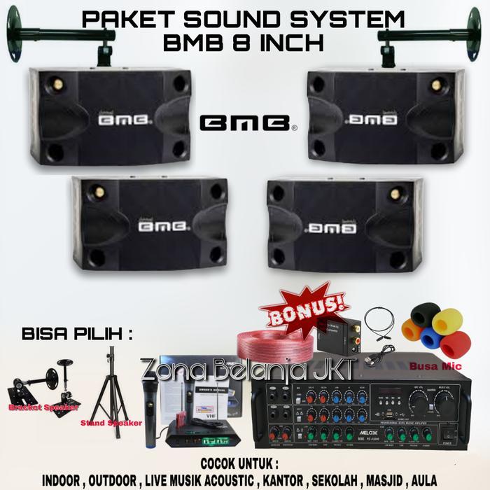 PAKET SOUND SYSTEM INDOOR OUTDOOR 4 SPEAKER BMB 8 INCH