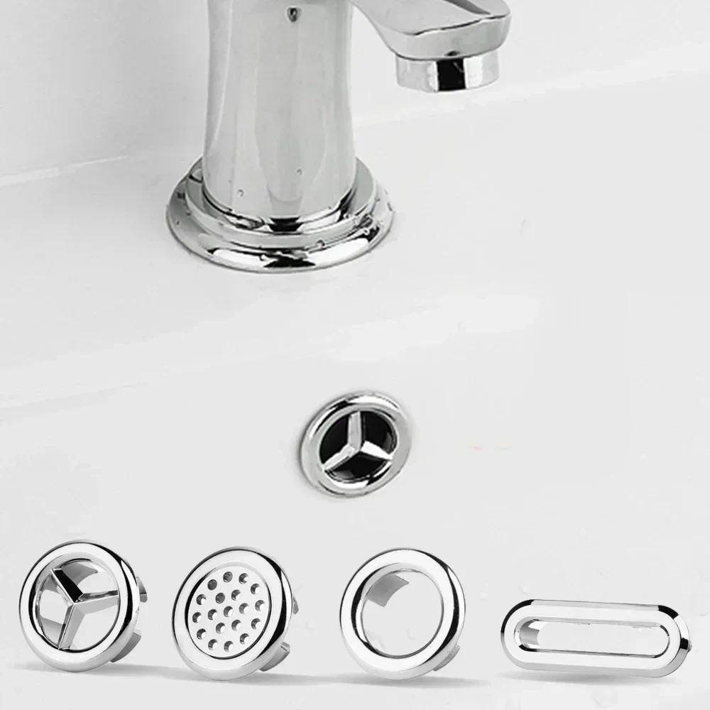 2PCs Bathroom Sink Hole Cover - 22-24mm Electroplated Overflow Ring Plastic Basin Trim Cap for Batht