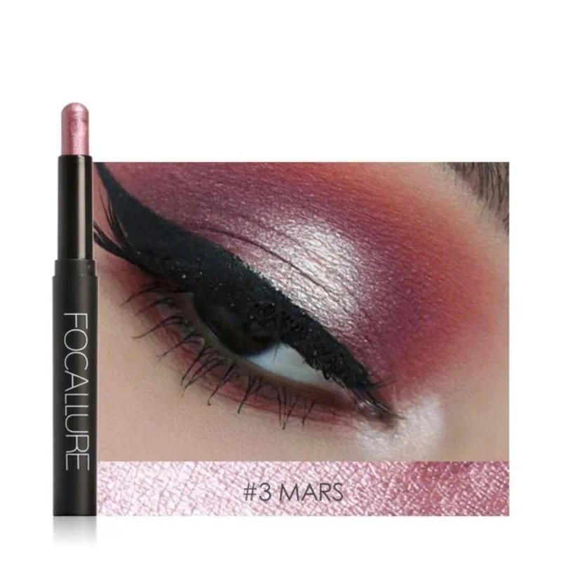 Pensil Eyeshadow Glitter Baru Bermerek, Tahan Air, Pigmen Emas Putih Berkilau Metalik, Focallures Ey