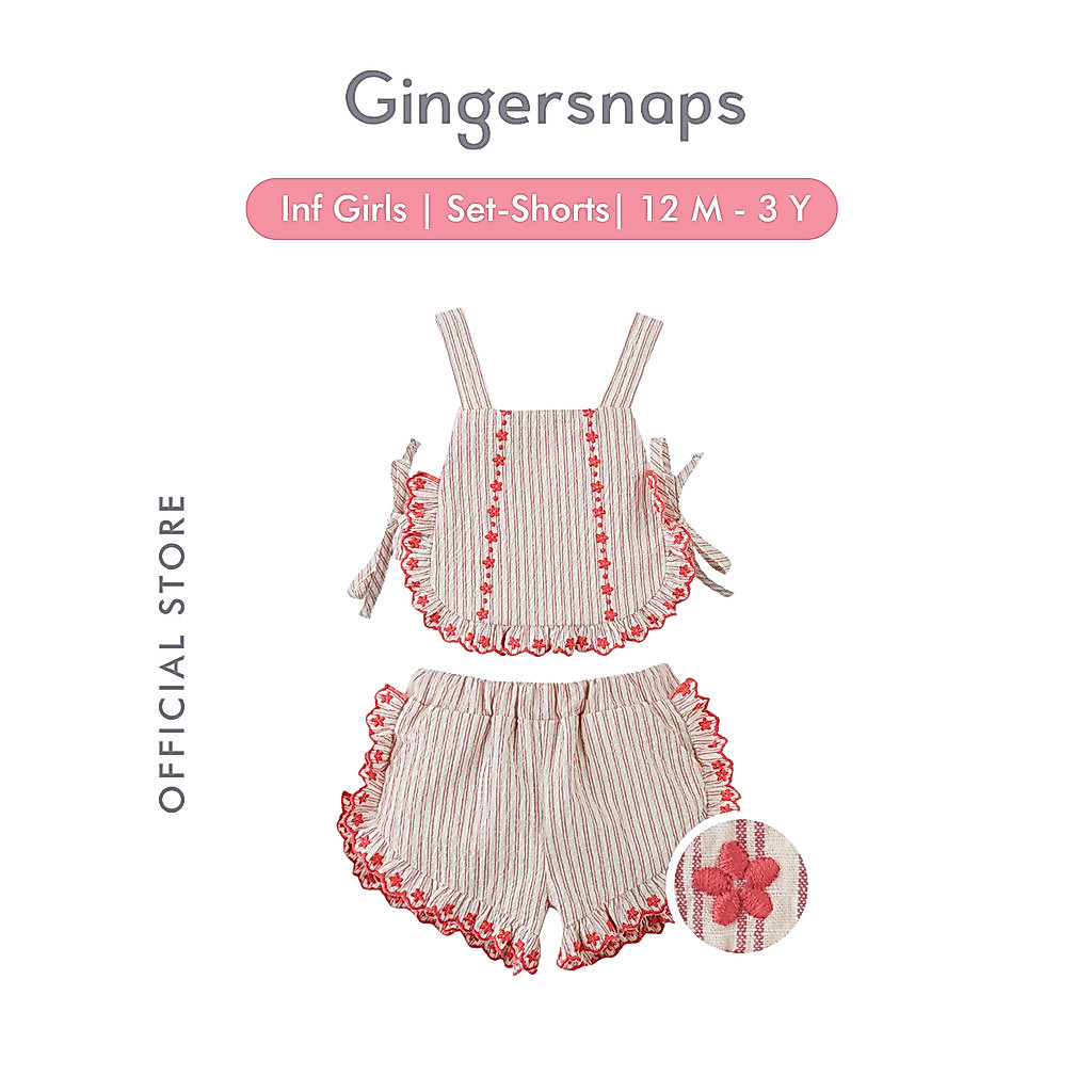 Gingersnaps Baby Gardener'S Delight Shorts Set Red - Setelan Bayi Perempuan (Merah)