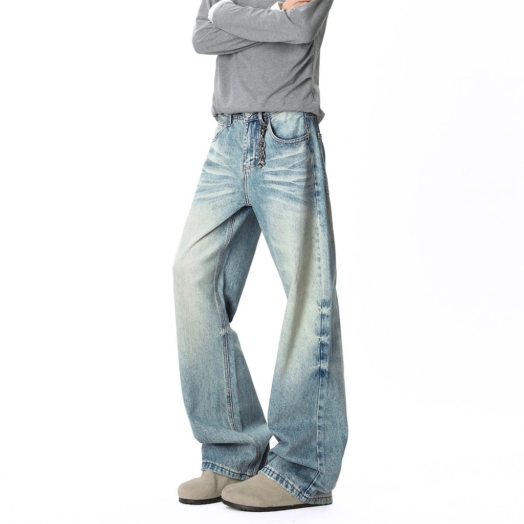 Roar Wild-Cleanfit Ice Blue Flare Jeans Pria  Loose Straight Denim Pants