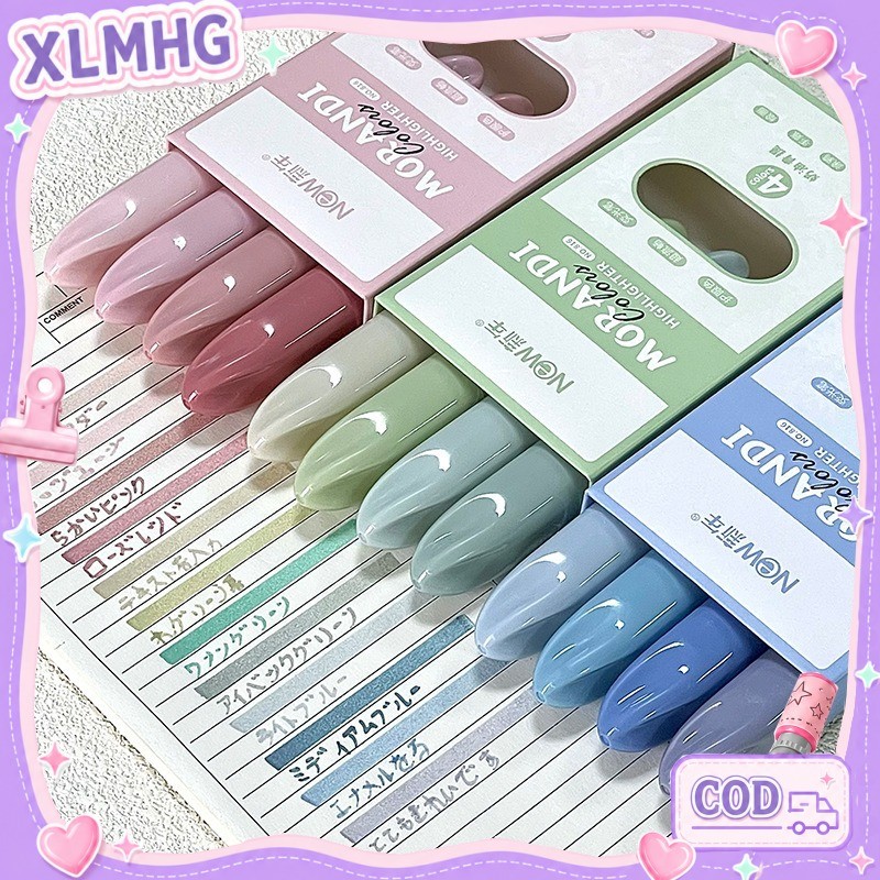 4 Pcs Highlighter Pastel Korea - Set Spidol Warna Lembut Untuk Jurnal & Sekolah, Alat Tulis Estetik