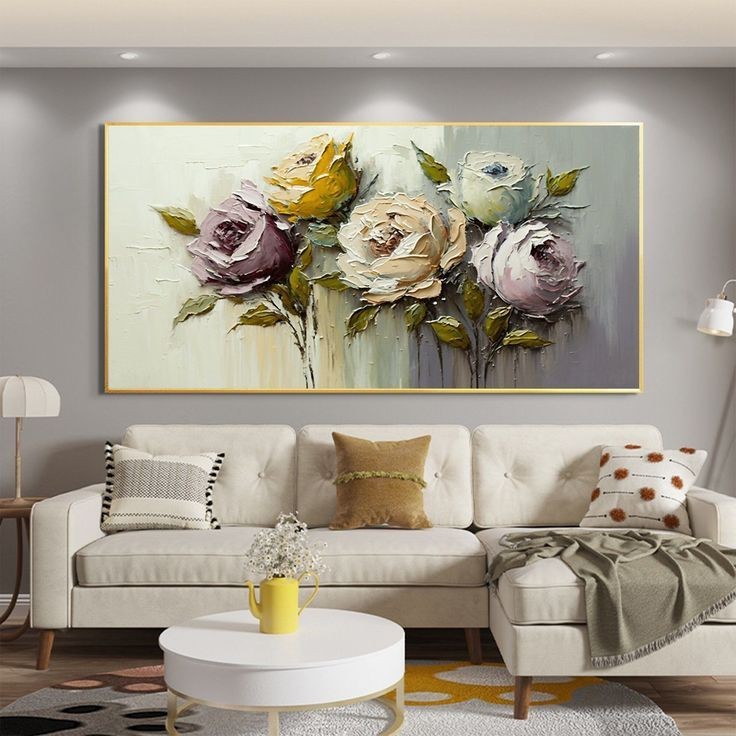 lukisan dinding bunga mawar aesthetic tekstur timbul