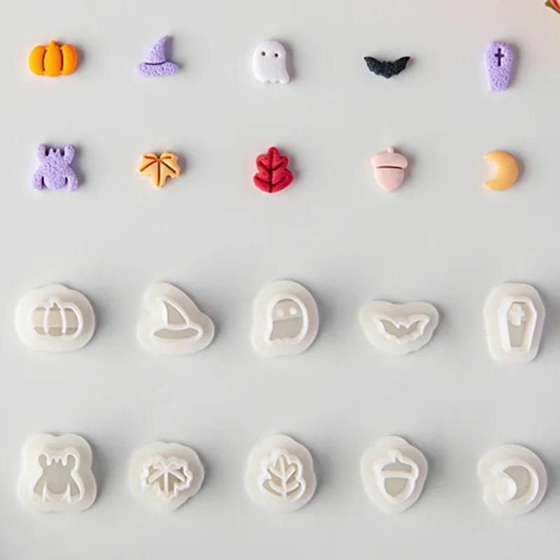 

10 Pcs/set Mini Cartoon Halloween Polymer Clay Cutters Ghost Spider Bat Pumpkin Shaped Clay Molds for Earrings Pendant Making