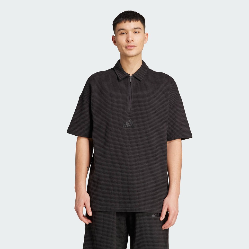 adidas Lifestyle All SZN Waffle Knit Half-Zip Polo Men Black JL6545