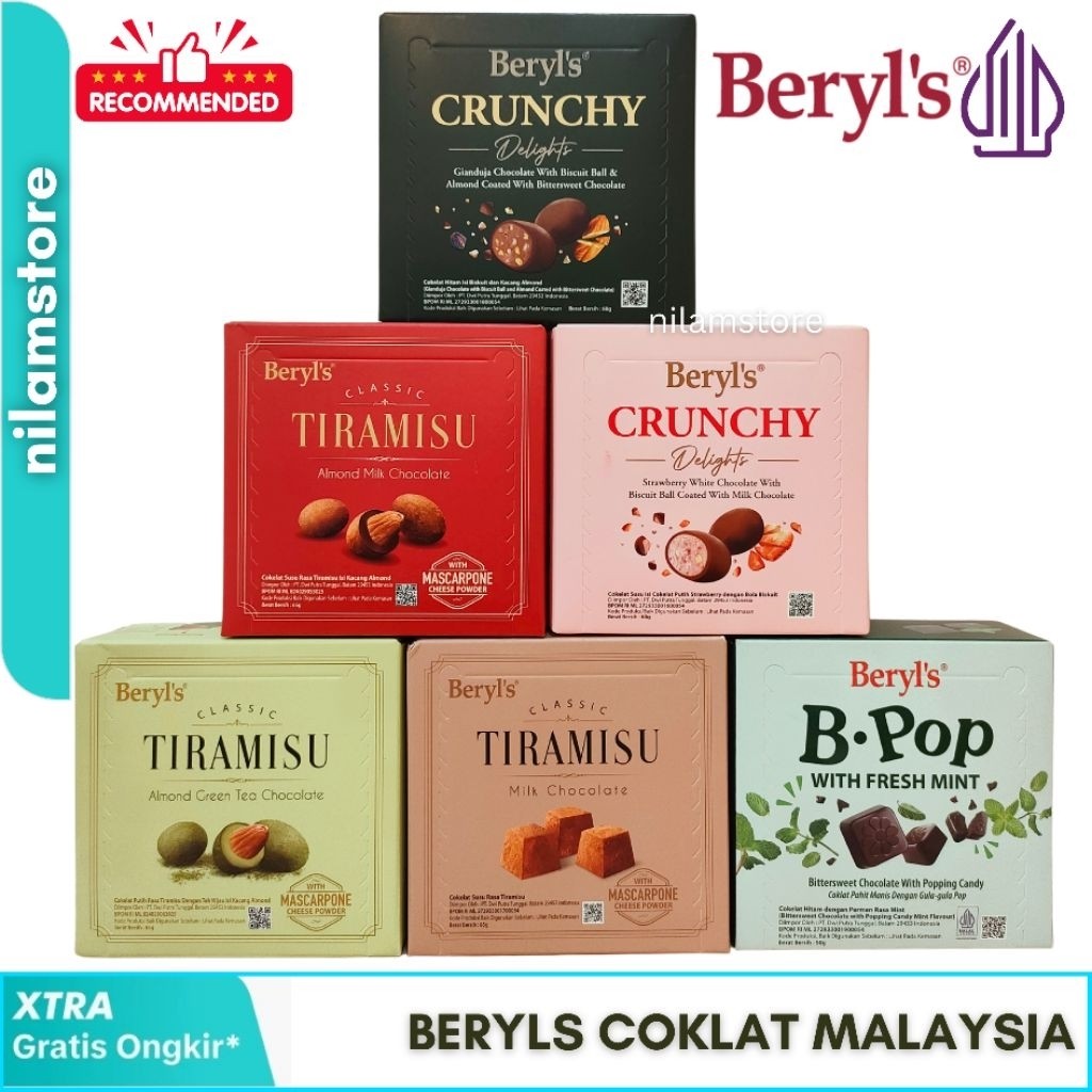 

Coklat Beryl's beryls Coklat Tiramisu 65g Malaysia | Coklat Beryl's Tiramisu 65g isi kurleb 12 pcs Import Malaysia Halal