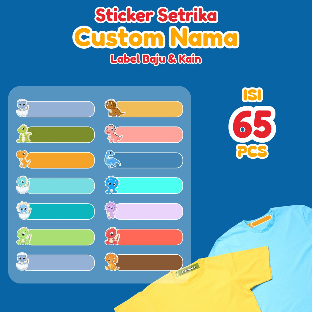 

65PCS Label Nama Baju Kain Sablon Setrika Sehari Jadi Sticker DTF Stiker Printing Anti Luntur Custom