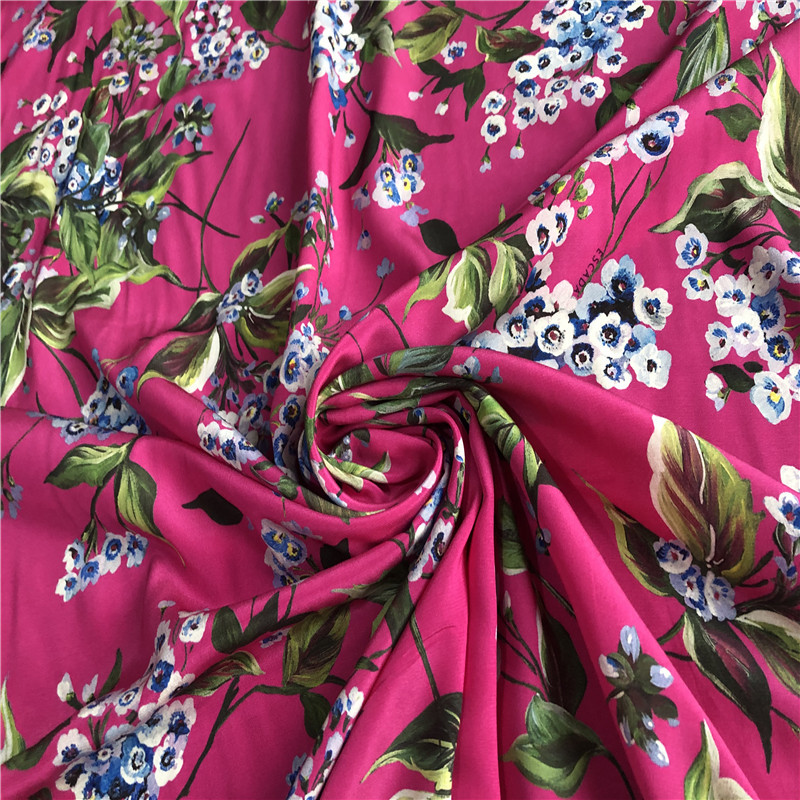 1 meter 100% Mulberry Silk 18 momme Crepe Silk Fabric Rose Floral Printed 140cm 53" wide by the yard
