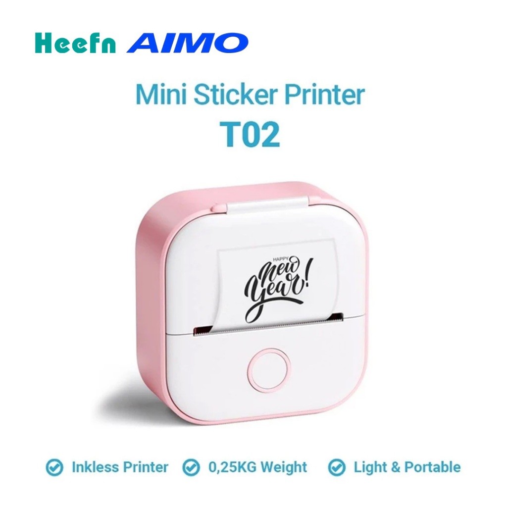

Heefn X AIMO T02 Mobile Photo Label Printer 50 mm Mini Sticker Maker Thermal Printer Inkless Bluetooth Pocket Tanpa Tinta