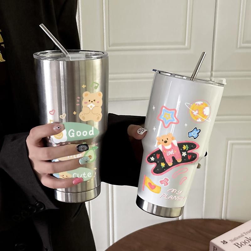 Tumbler Termos Kopi CUP 900 ML Termos Stainless Steel Straw Bottle Botol Minum Aesthetic Botol Kopi 