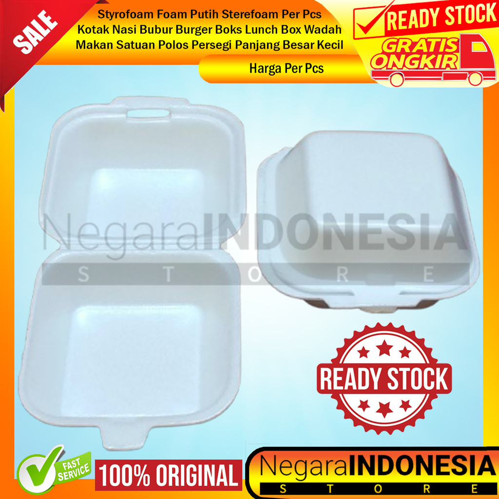 Sterefoam Styrofoam Foam Putih Per Pcs Kotak Nasi Bubur Burger Wadah Makan Satuan Boks Lunch Box Pol