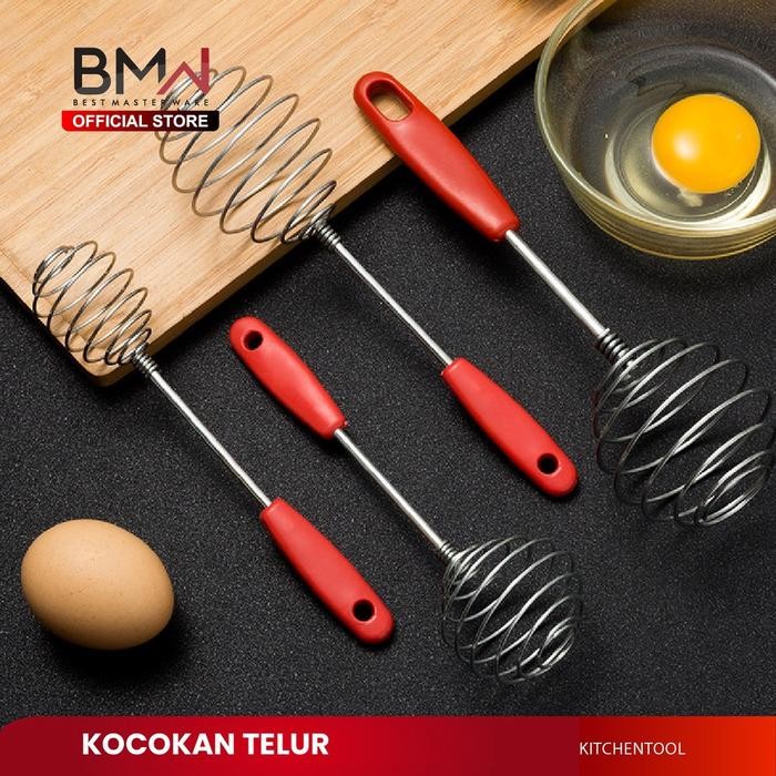 

BMW Kitchen Ware - Kocokan Telur Stainless Steel Pengocok Adonan Kue Whisk Egg Beater Merah Plastik Kitchenware - KTS-2