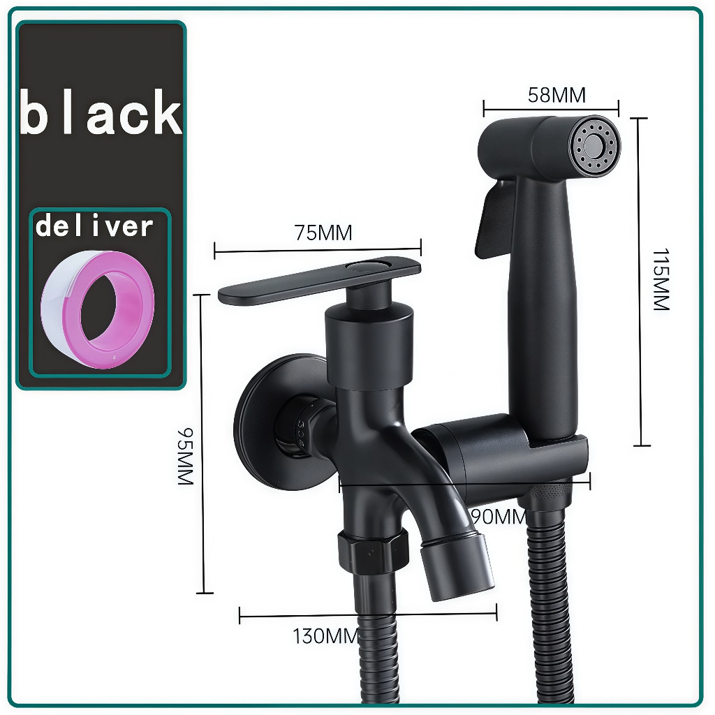 Kran Shower Kloset SUS304 Anti Karat 1 Set Lengkap | Jet Washer Toilet + Kran Cabang Stainless | Pem