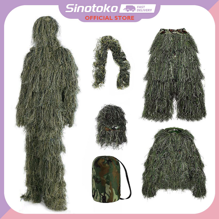 Ghillie Suit Anak & Dewasa – Baju Camo Loreng Sniper untuk Game Tembak-menembak, Berburu, Latihan Ou