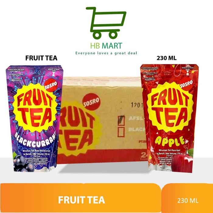 PROMO  FRUIT TEA/TEH POUCH 230ml SOSRO 1 Dus Isi 24pcs - APEL