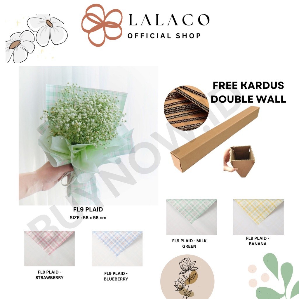 

LALACO - (5 LEMBAR) - FL9 PLAID Kertas Bunga Buket Motif Kotak Modern Florist Cellophane