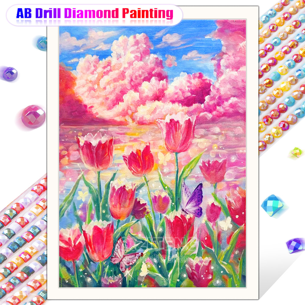 

AB Diamond Painting Flower Tulip Diamond Mosaic Embroidery Cross Stitch DIY Beautiful Landscape Home Decoration Gift New Product