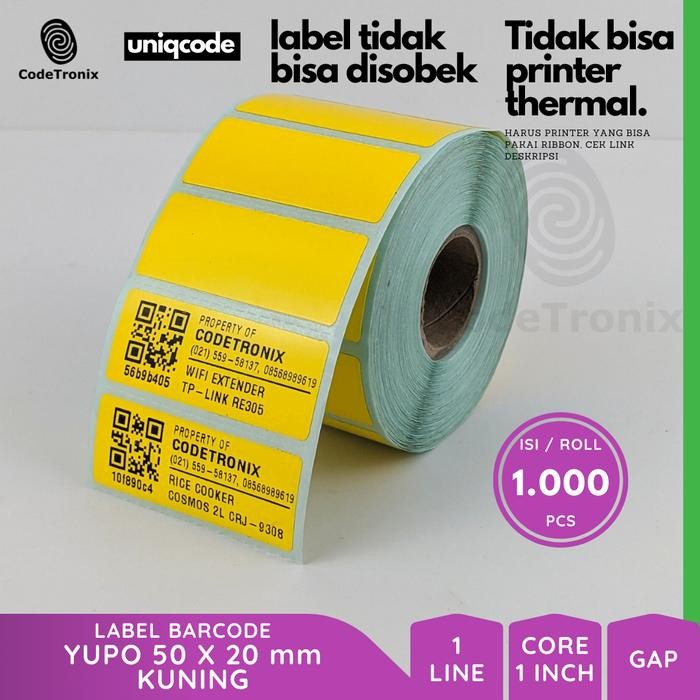 

Sale Label Sticker Kertas Yupo 50x20 Vinyl Barcode Stiker Roll Warna 1 Line 1000 pcs - Kuning Tbk