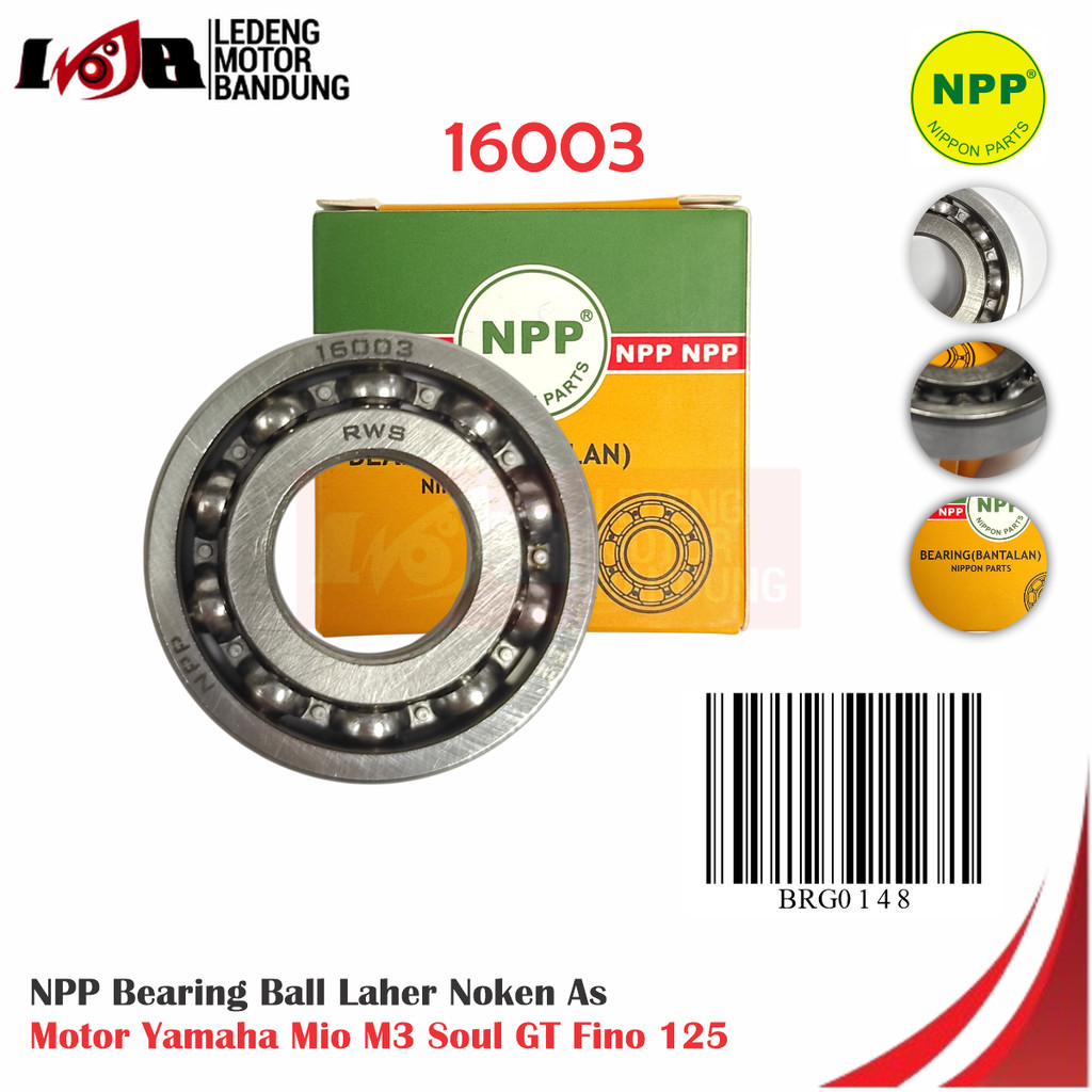 NPP Bearing Laher Noken As 16003 Yamaha Mio M3 Soul GT Fino 125 Bering Ball Mesin Motor