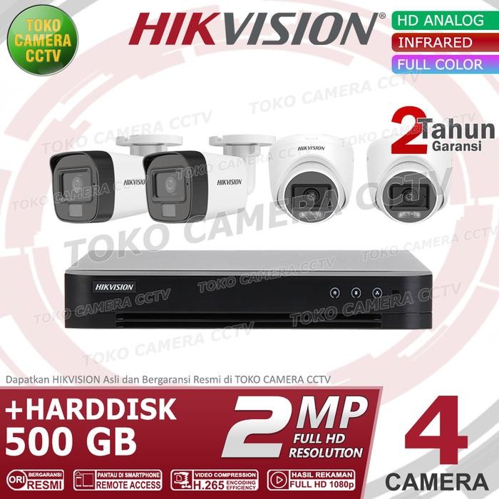 PAKET CCTV HIKVISION 2MP 4 CHANNEL HDD 500GB - TANPA KABEL
