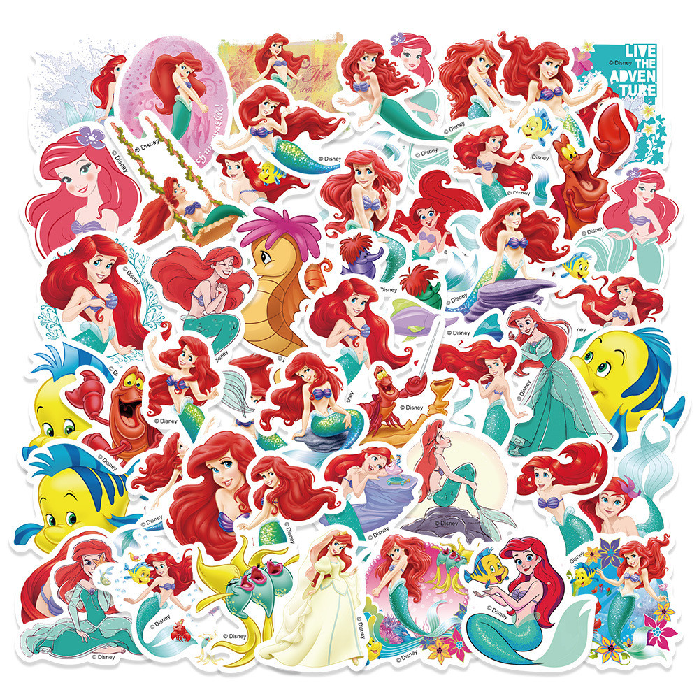 

50PCS Disney The Little Mermaid Stickers Waterproof DIY Graffiti Phone Laptop Luggage Guitar Notebook Cartoon Stickers Kids Toys