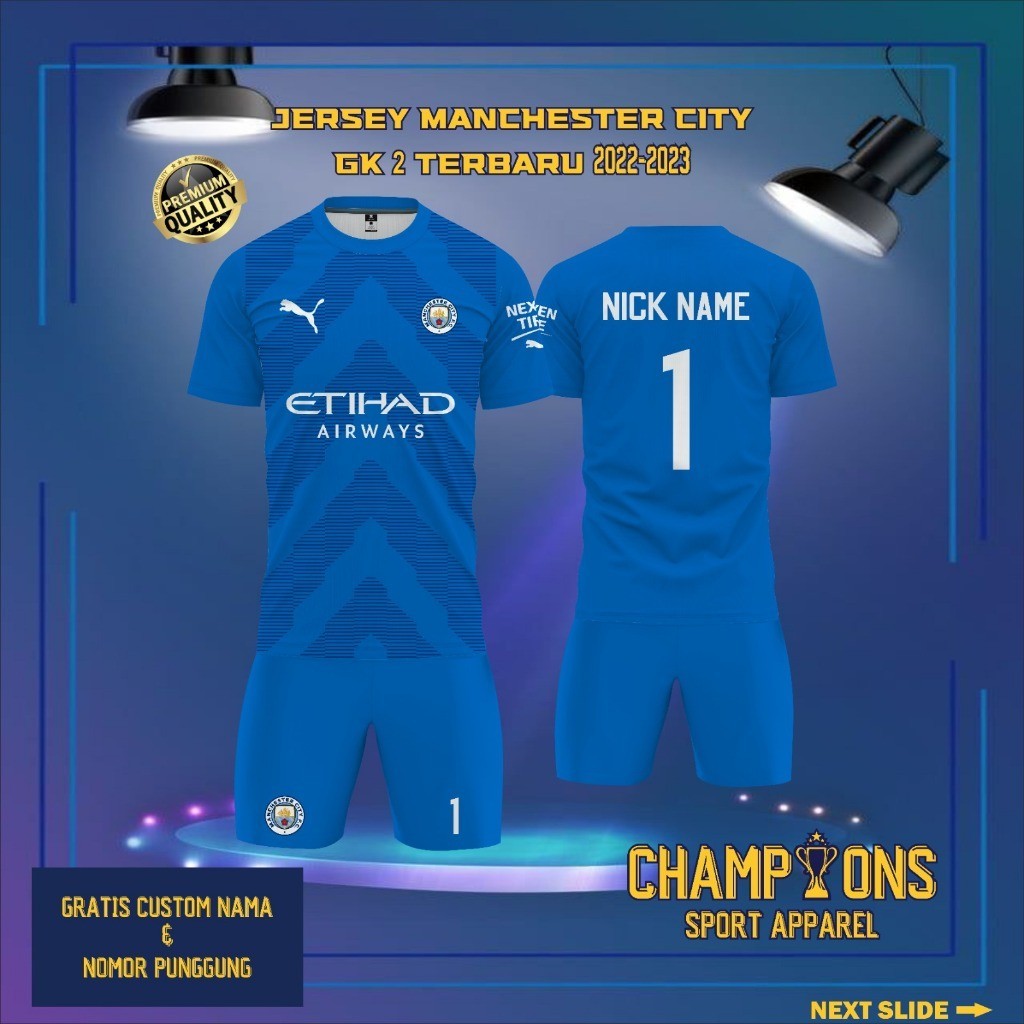 Jersey Klub MANCHESTER CITY KIPER GK 2 2022-2023 Liga Champions UEFA Free custom nama & nomor, berba