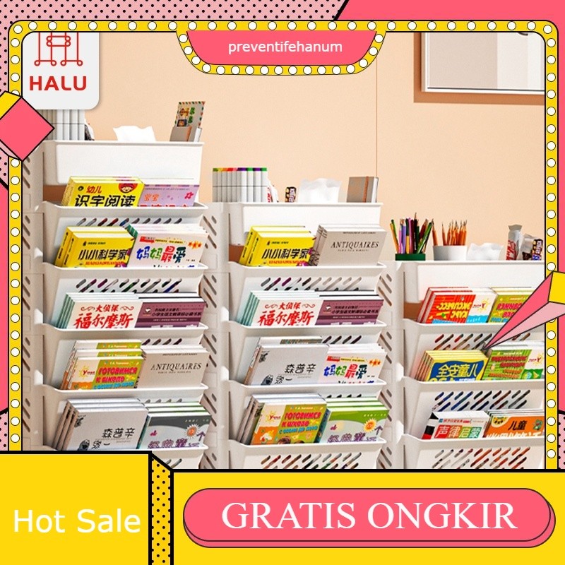 Rak Buku Lemari Buku 4 Susun Rak Penyimpanan Buku Alat Tulis Multifungsi Rak Susun Plastik Penyimpan