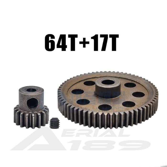 Set Pinion Gear Spur HSP 17T 19T 21T 23T 26T 29T 64T RC 1/10 Tamiya - 17T + 64T by Urbanite store