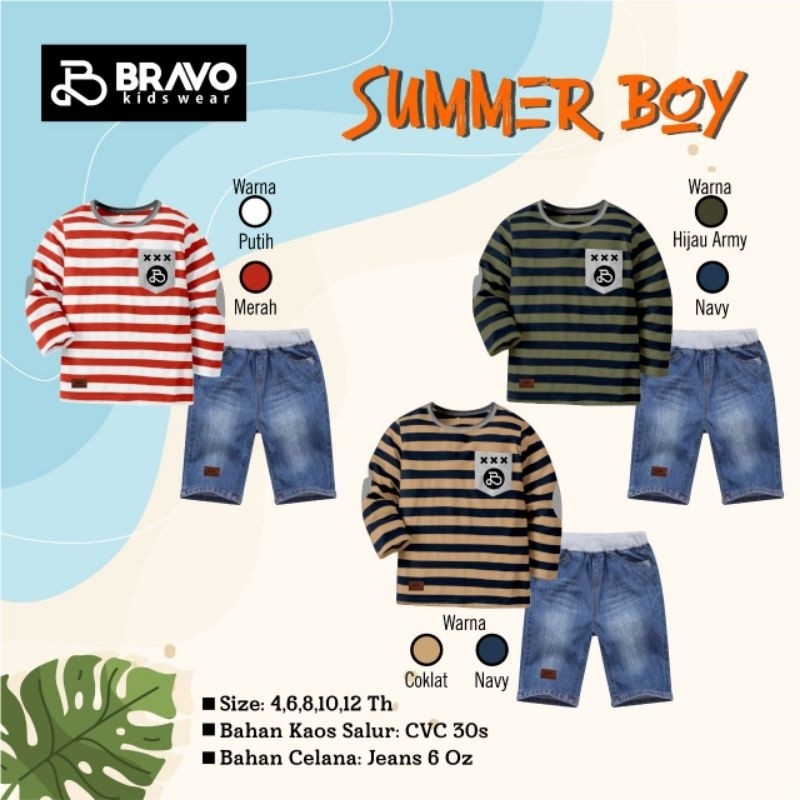 TARIMARSHOP Ready ‼️Setelan Anak Cowo Keren One set Casual Summer Boys Series by Bravo Kids Wear