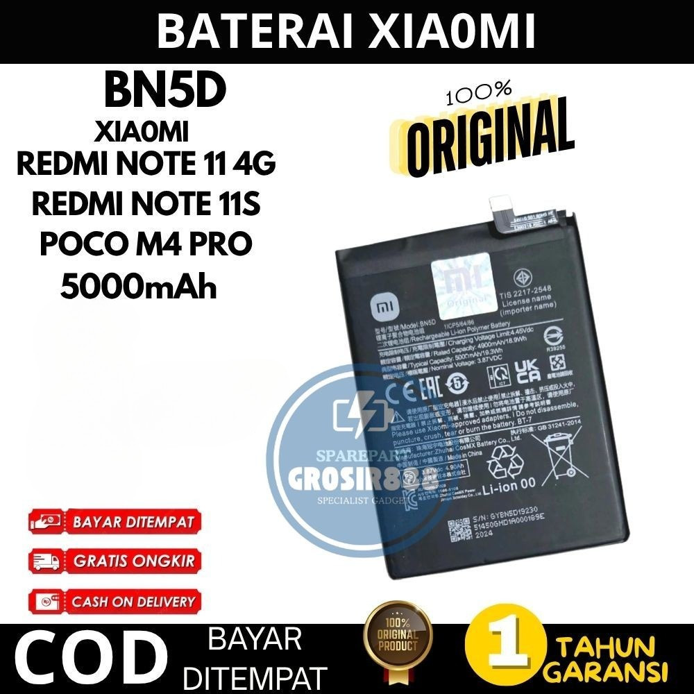 BATERAI BATRE XIAOMI REDMI NOTE 11 4G / NOTE 11S / POCO M4 PRO BN5D 5000MAH ORIGINAL BERGARANSI