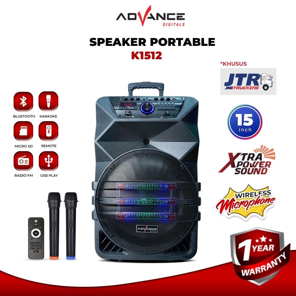 Speaker Portable 15 Inch K1512 Advance / MEETING BLUETOOTH SALON AKTIF FREE 2 MIC WIRELESS