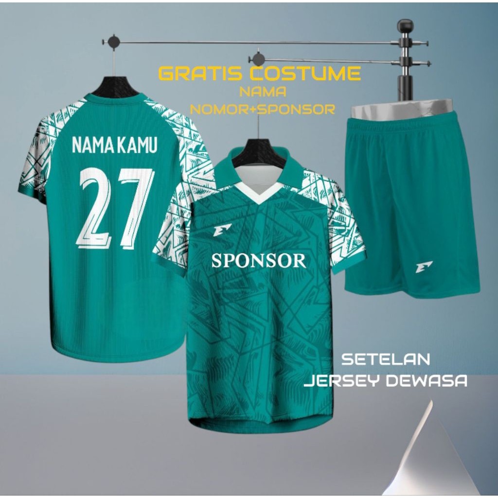 GERALSIR 1 Set Jersey Costume Nama Nomor+Sponsor Baju Bola/Futsal Dewasa pria Wanita Menyerap Kering