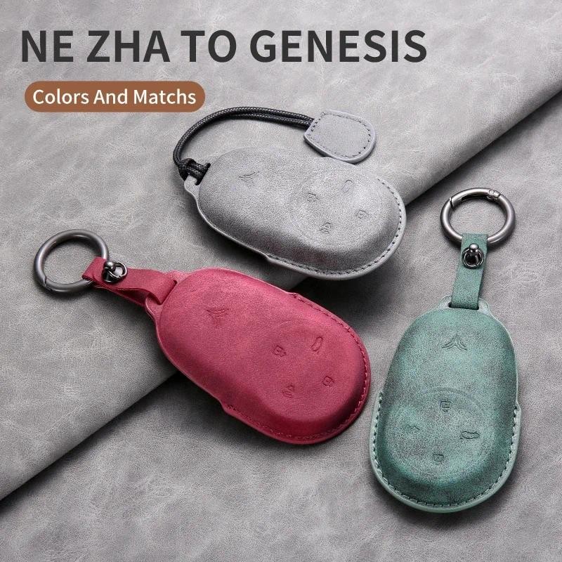 Leather Car Smart Key Case Cover for NETA V Nezha U Nezha NO1 NETA V Auto Key Case Cover Fob Shell H