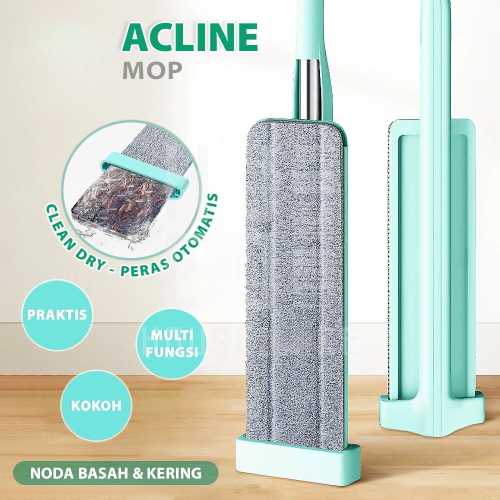 Alat Pel Praktis Tarik Peras OTOMATIS Ultra Mop Acline Pel Lantai Flat Mop Alat Ngepel Basah Kering 