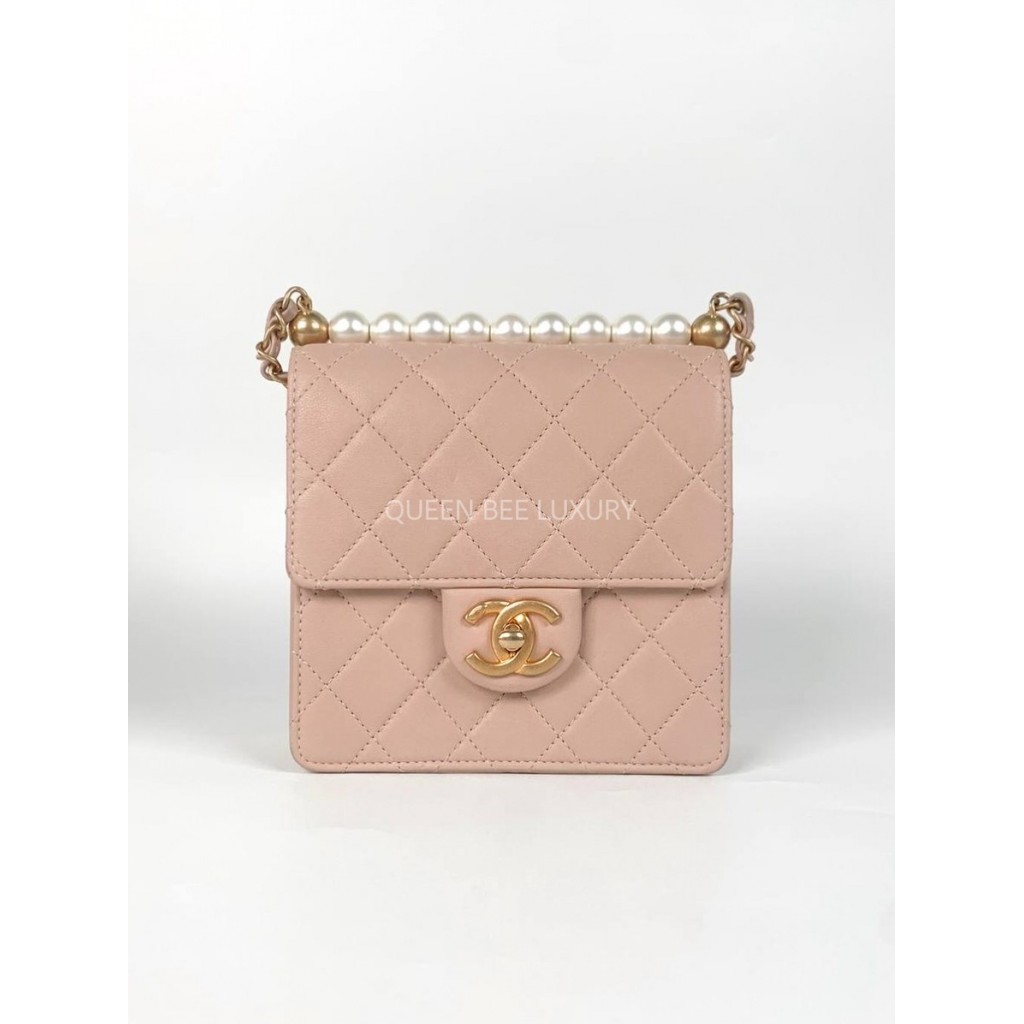 Chanel Vertical Pearl Flap Bag in Nude Pink GHW #27
