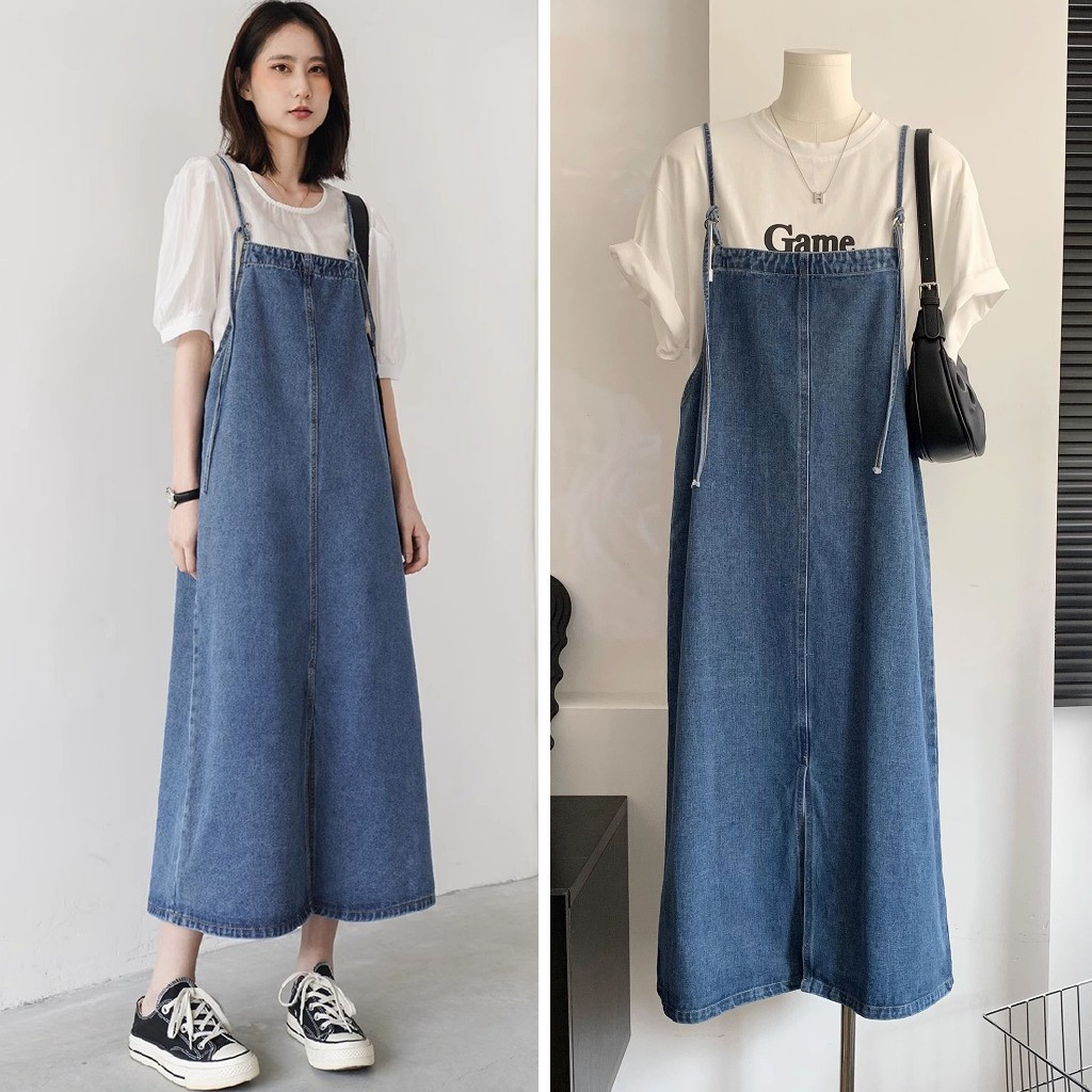 SAXCSHOP Overall Rok Jeans Jean Jins Denim Wanita Big Size 5XL Overall Rok Panjang jumpsuit korean t