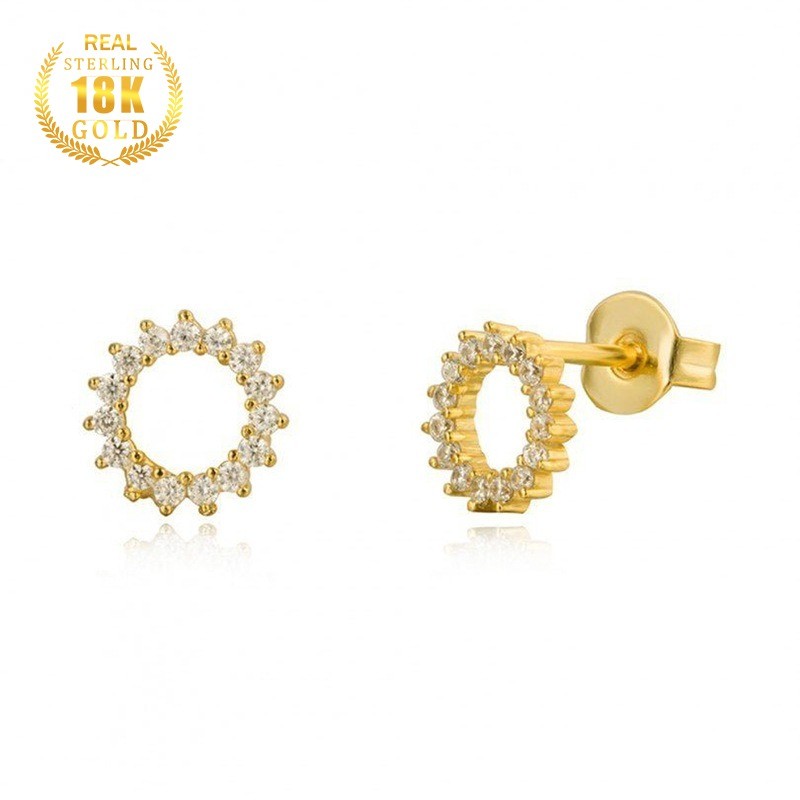 Anting Zircon Wanita Emas 18K Fashion Bunga Matahari