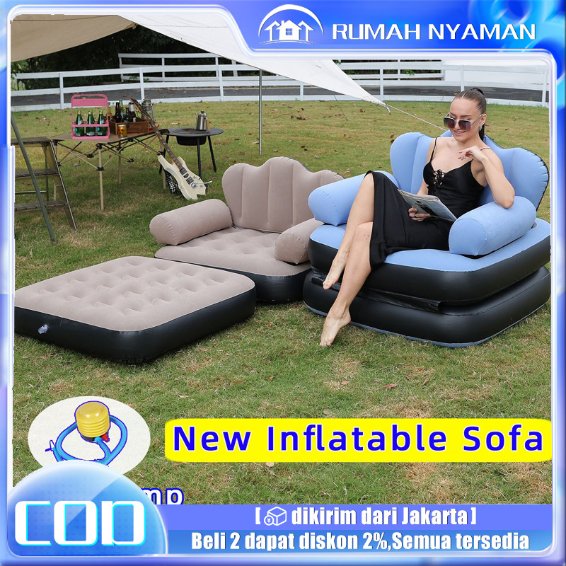 Sofa angin jumbo Sofa Santai Angin Portable Sofa Tiup Dengan Sandaran kasur Angin free pompa Bed Ang