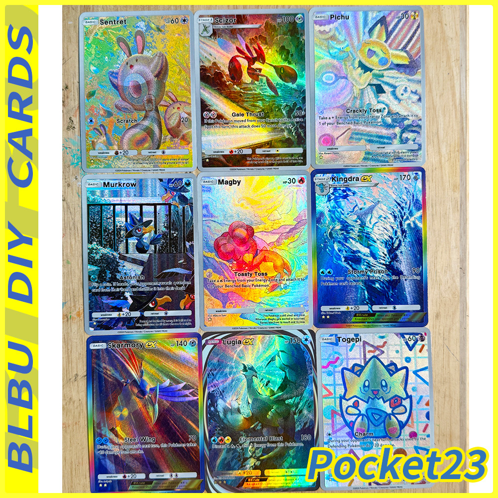 BLBU PTCG Pocket23 Collection Cards Kingdra EX Lugia Pichu Gyarados Meowt Embossed Texture Flash Car