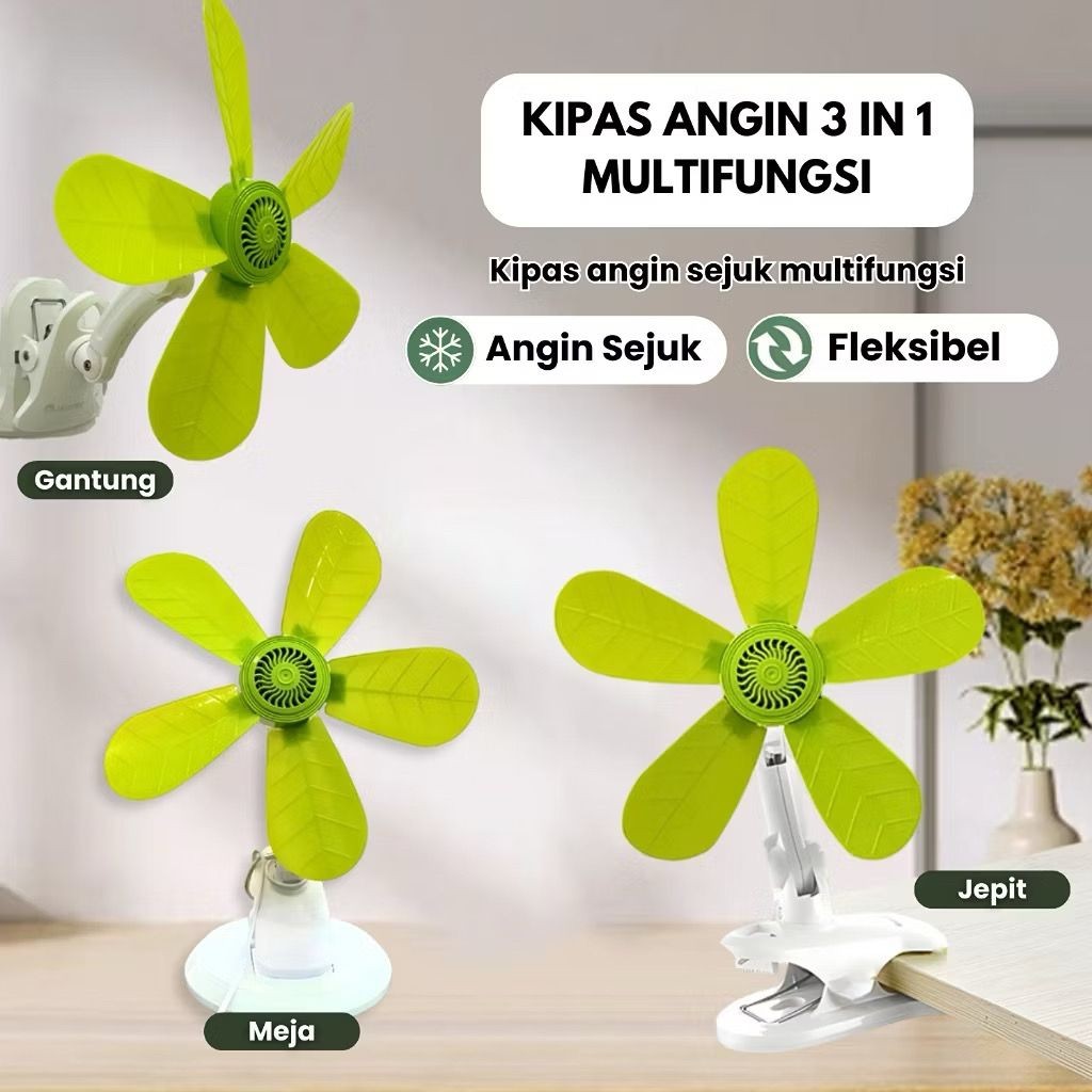 Kipas Angin 3 IN 1 Multifungsi Kipas Mini Fan Jepit Tempel Meja Kipas Angin Listrik Gantung Dan Temp