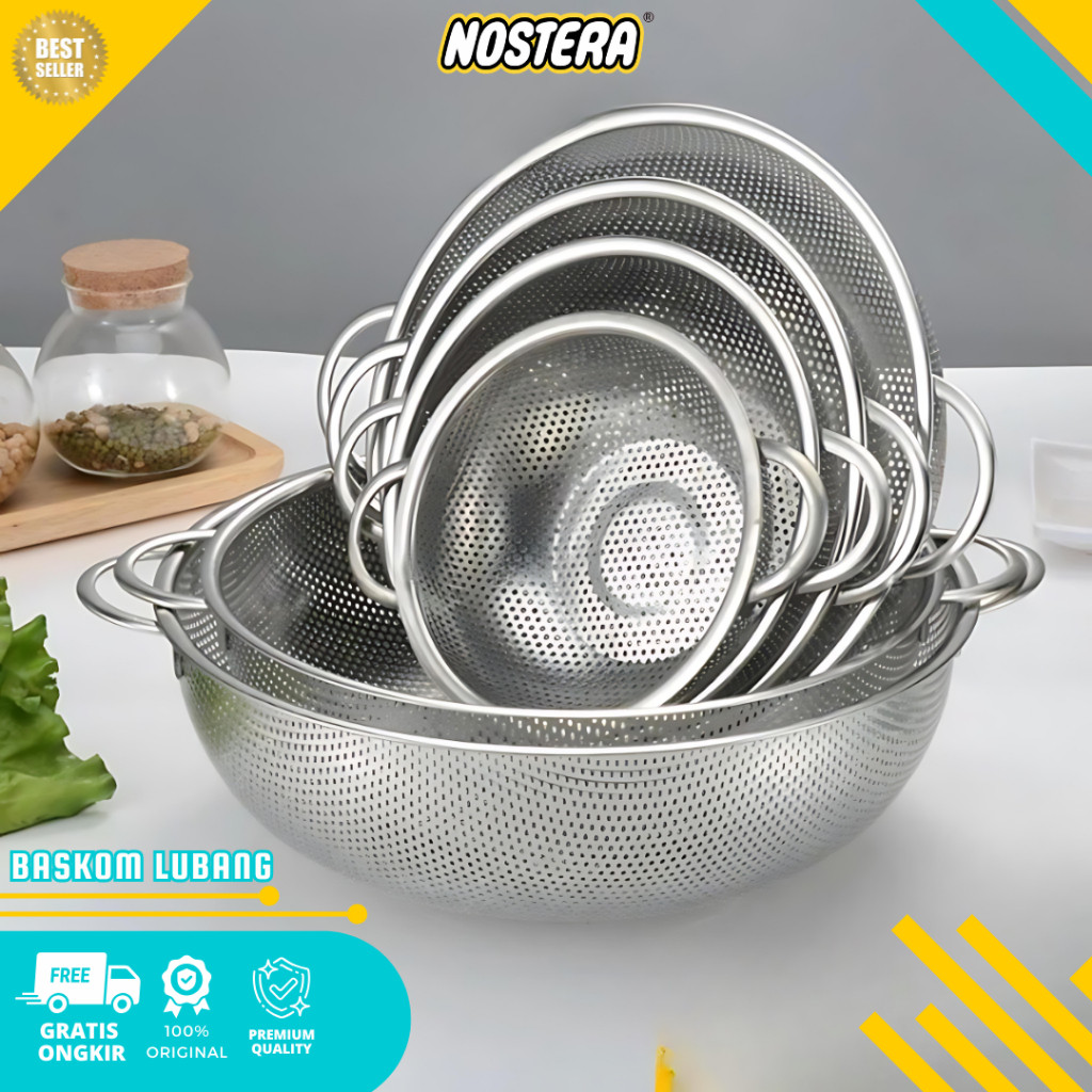 - Baskom Lubang Sayur Bakul Stainless Wadah Cuci Sayur Saringan Stainless Steel