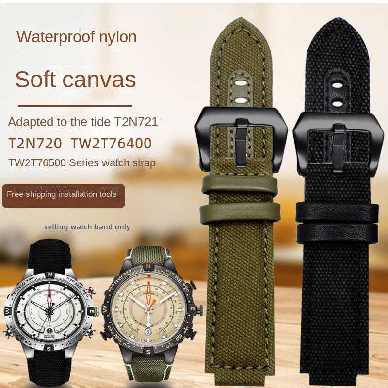 24*16MM For TIMEX Tide Canvas Convex Strap Male Compass Bracelet T2N721 T2N720 TW2T76500 TW2T76300 S